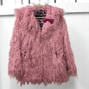 Hello Kitty x Dolls Kill Size S small Pink Furry Faux Fur Jacket Coat Shaggy